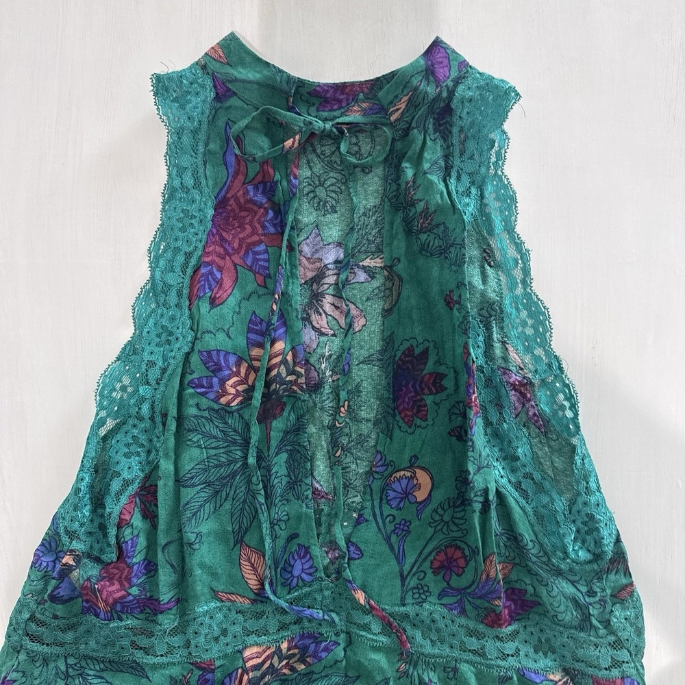 Free People Intimately She Moves Chemise Slip Dress XS Green Floral Lace Tie - Picture 14 of 16